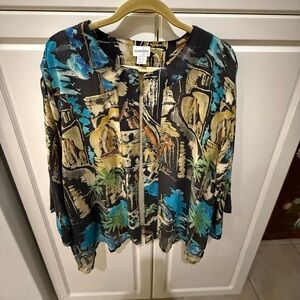 Chico's Silk Multicolor Abstract Open Front kimono Size 2=Large